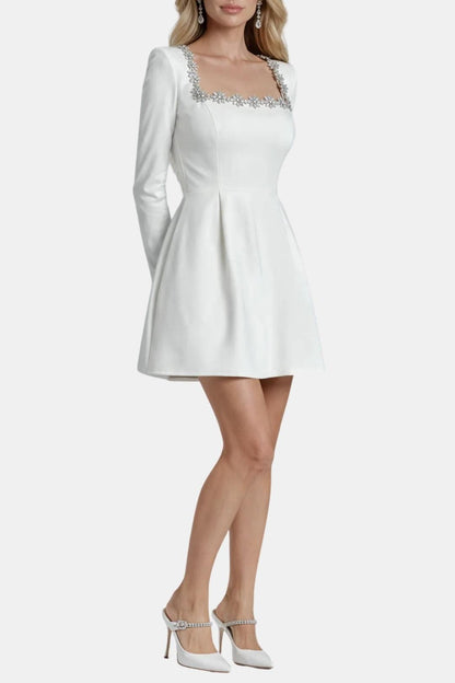 Theresa – Embellished Square Neck Velvet Mini Dress