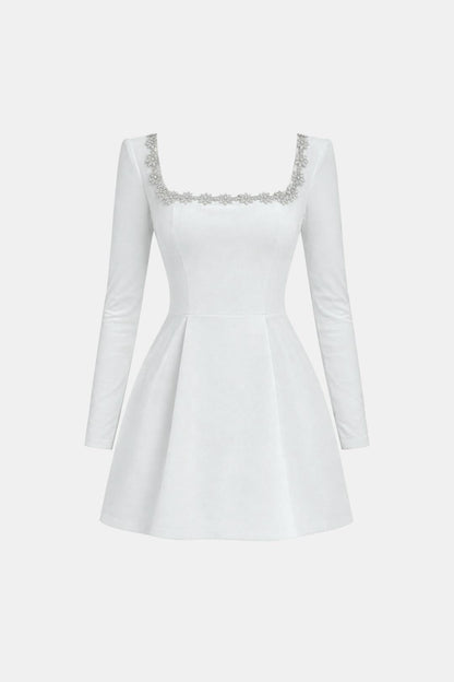 Theresa – Embellished Square Neck Velvet Mini Dress