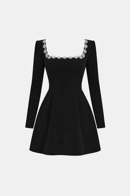 Theresa – Embellished Square Neck Velvet Mini Dress