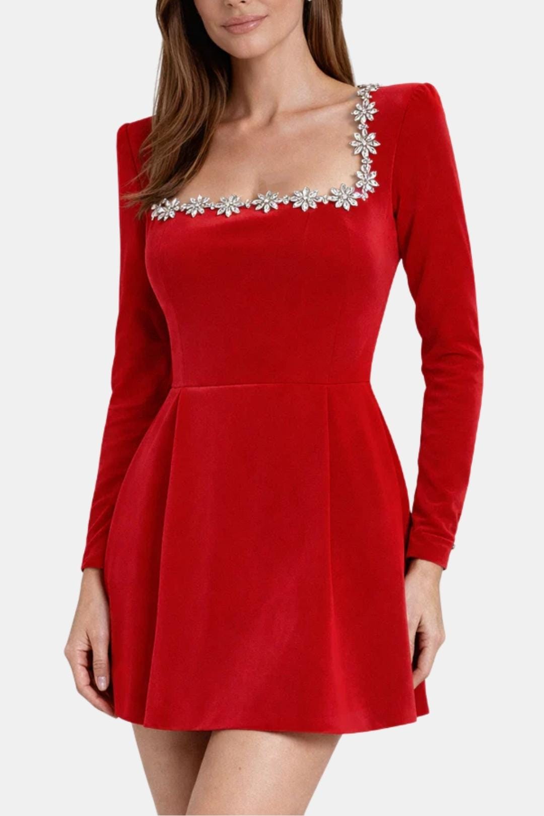 Theresa – Embellished Square Neck Velvet Mini Dress