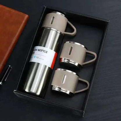 Thermoskanne Geschenkset mit 3 Bechern – Warm & Kalt, 500 ml Zorenza