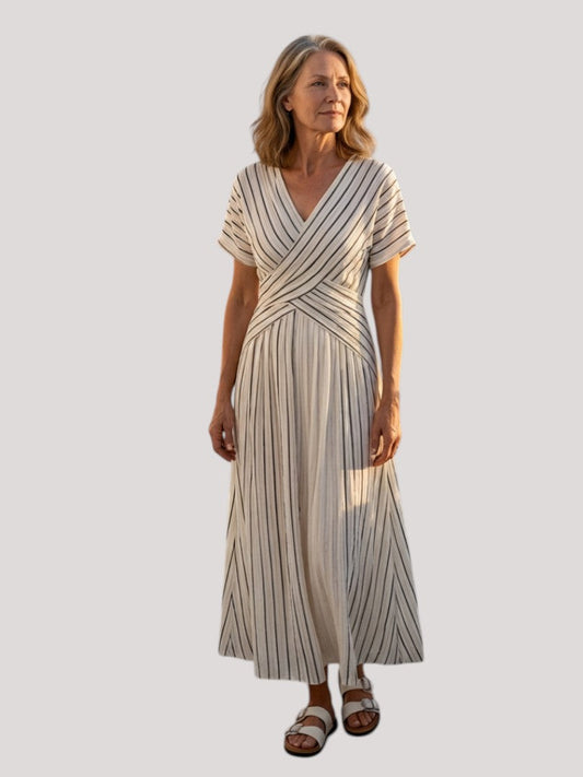 Cressida | V Neck Short Sleeve Cross Waist Midi Dress