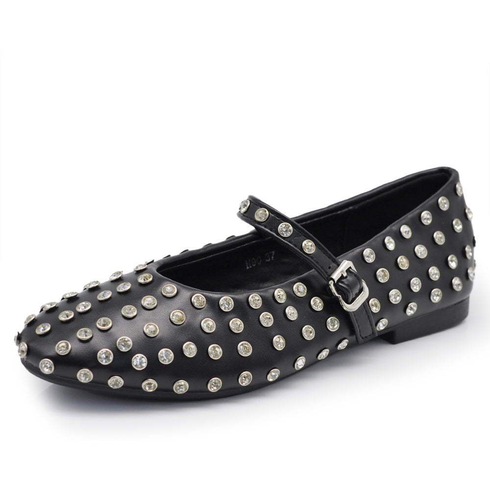 Tiziana – Sandali ballerine donna borchie strass cinturino 2