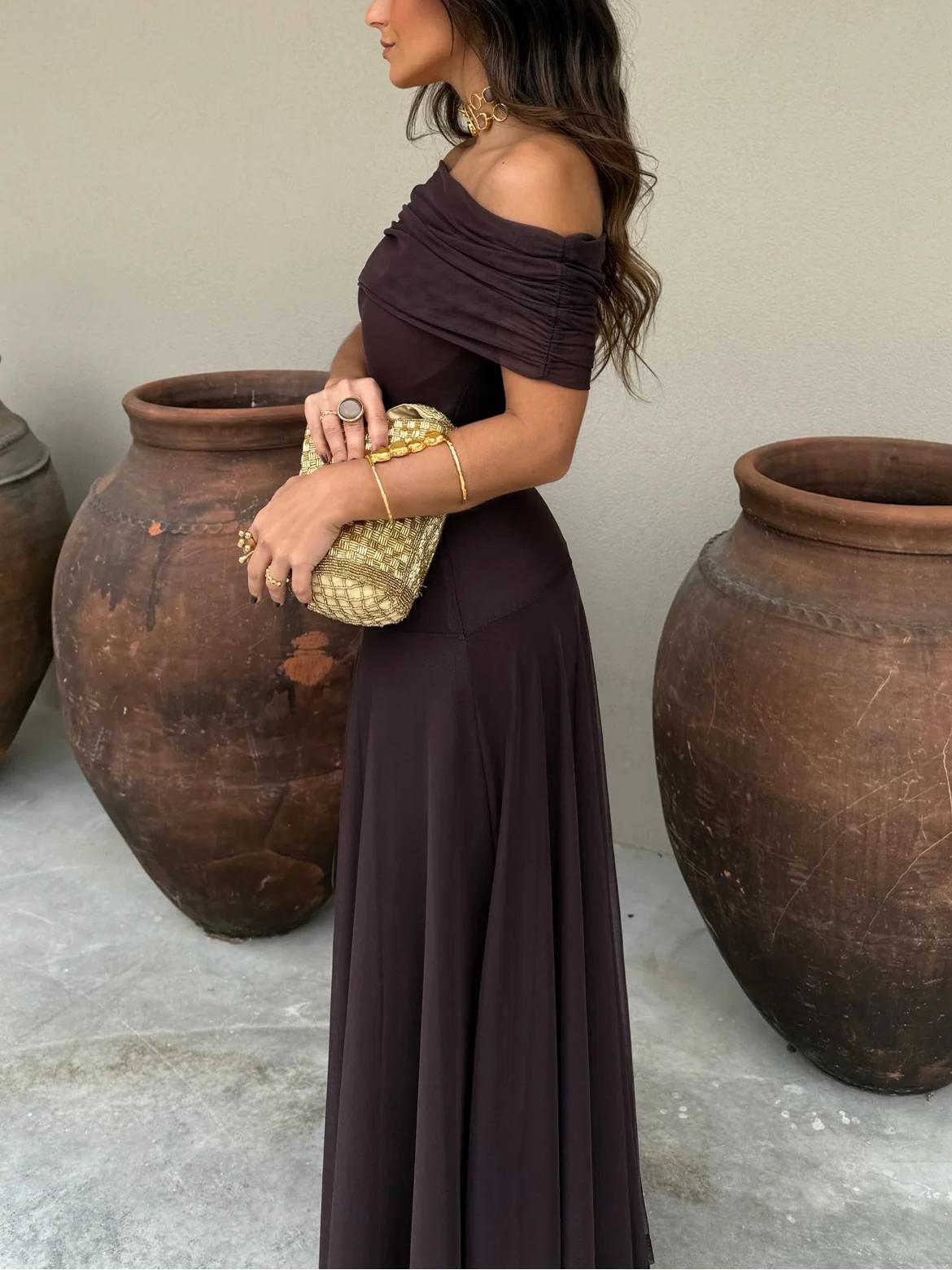 Vestido Maxi de Chiffon sin Hombros