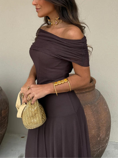 Elara Off Shoulder Chiffon Maxi Dress