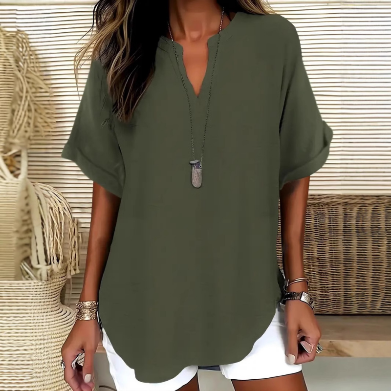 Top Blouse Dames Korte Mouw | Losvallend & Flatterende V-hals