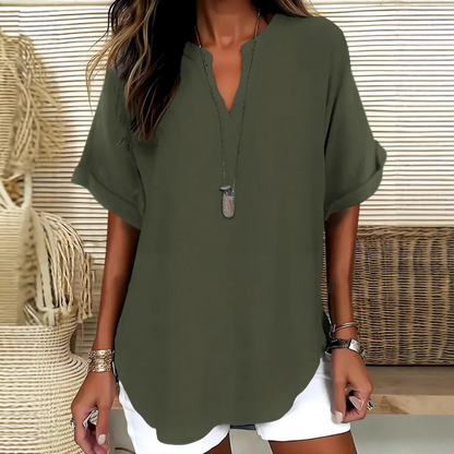 Top Blouse Dames Korte Mouw | Losvallend & Flatterende V-hals