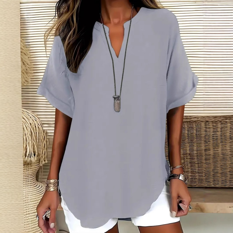Top Blouse Dames Korte Mouw | Losvallend & Flatterende V-hals