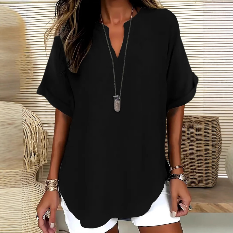 Top Blouse Dames Korte Mouw | Losvallend & Flatterende V-hals