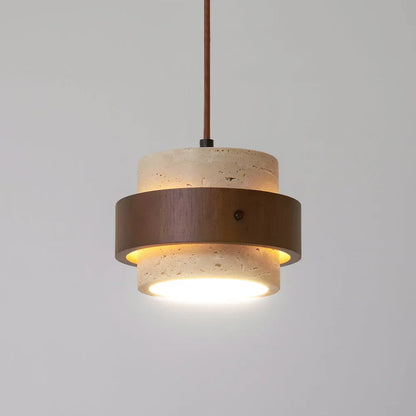 Travertine Stone Pendant Light with Walnut Accent Modern | Stonira