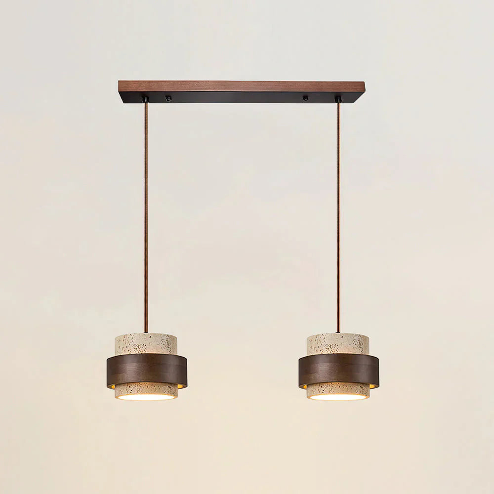 Travertine Stone Pendant Light with Walnut Accent Modern | Stonira