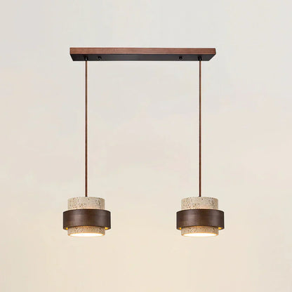 Travertine Stone Pendant Light with Walnut Accent Modern | Stonira