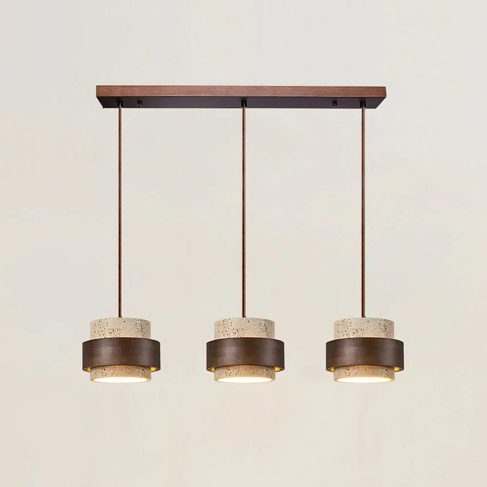 Travertine Stone Pendant Light with Walnut Accent Modern | Stonira