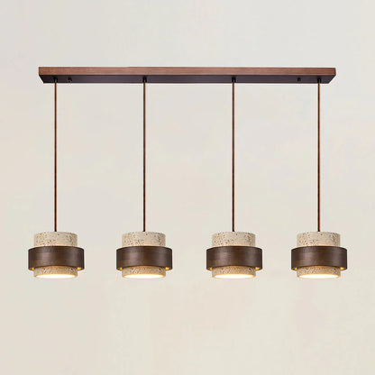 Travertine Stone Pendant Light with Walnut Accent Modern | Stonira