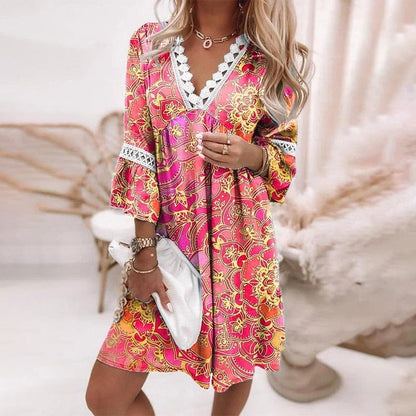 Emily | Women's Boho Floral V Neck Mini Dress