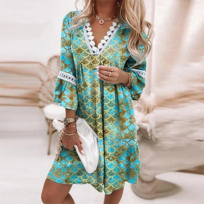 Emily | Women's Boho Floral V Neck Mini Dress
