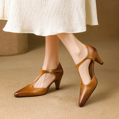 Sloane | Women's T-Strap Heels Pointed Toe Mid Heel Pumps