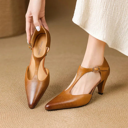 Sloane | Women's T-Strap Heels Pointed Toe Mid Heel Pumps