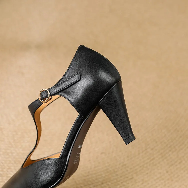 Sloane | Women's T-Strap Heels Pointed Toe Mid Heel Pumps