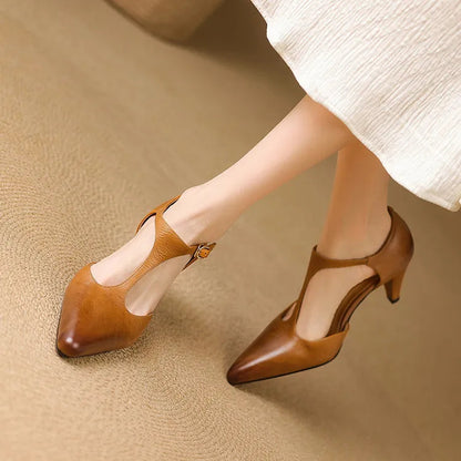Sloane | Women's T-Strap Heels Pointed Toe Mid Heel Pumps