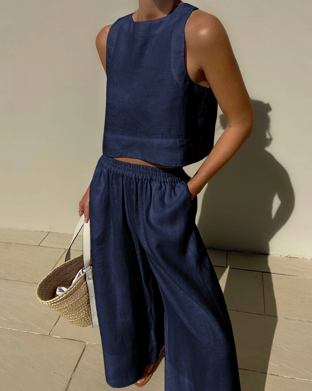 Tweedelige Set | Loungewear-set Met Crop Top en Broek met Wijde Pijpen