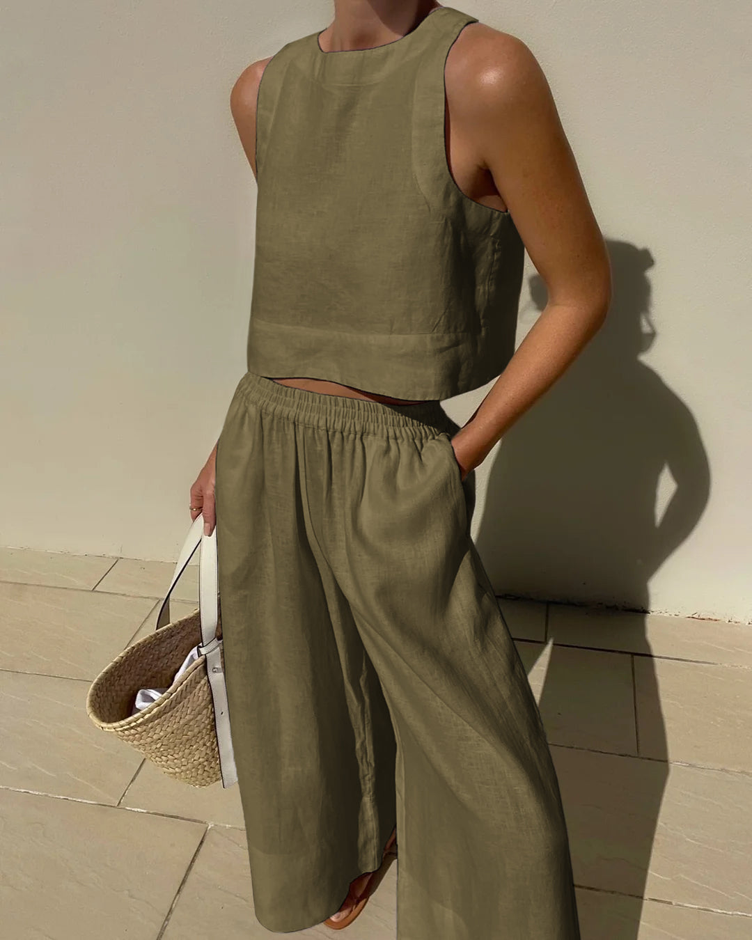 Tweedelige Set | Loungewear-set Met Crop Top en Broek met Wijde Pijpen