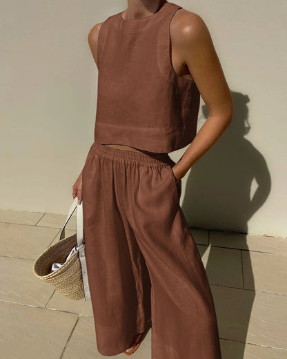 Tweedelige Set | Loungewear-set Met Crop Top en Broek met Wijde Pijpen