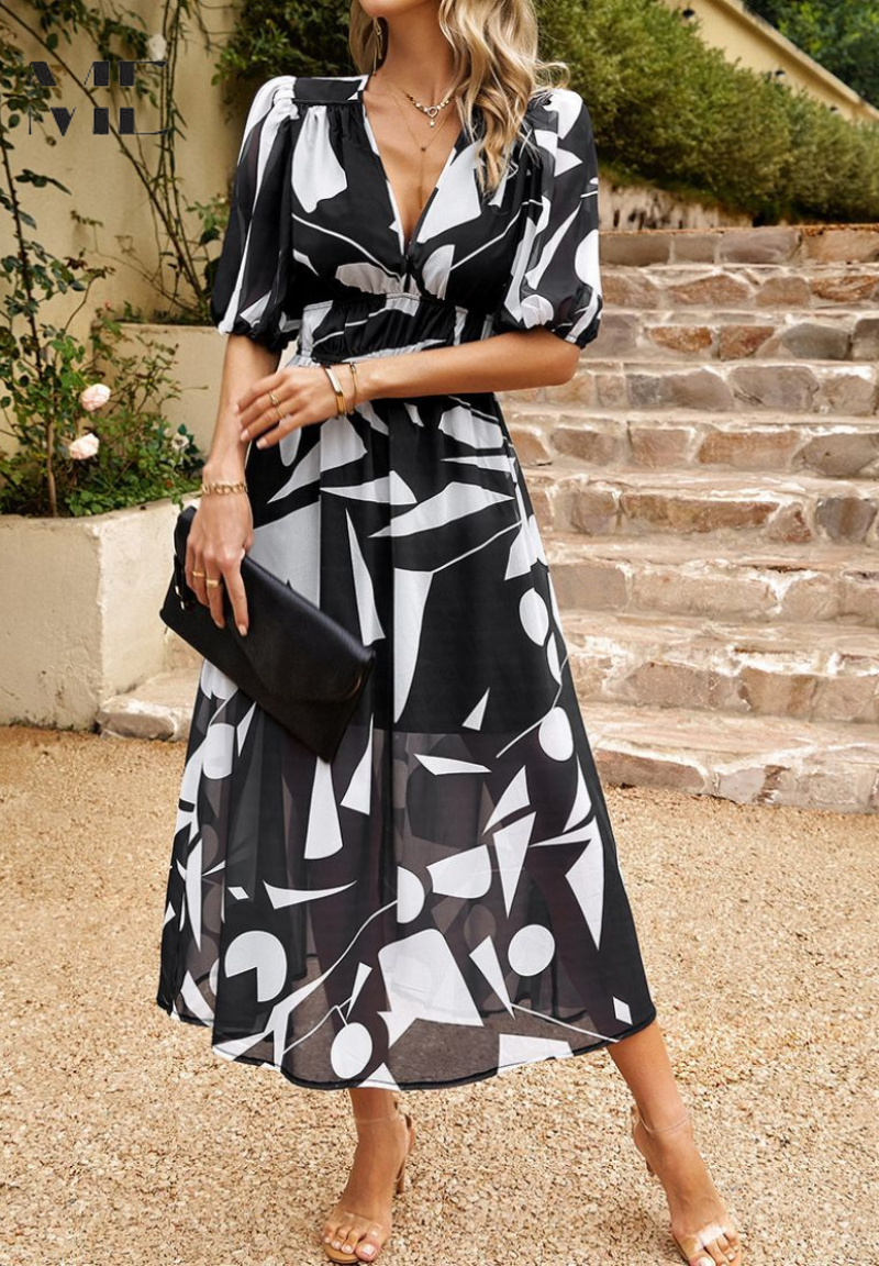 Ruby | Women Abstract Print belted Midi dress