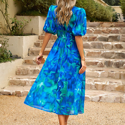 Lykke | Vestido Midi Floral de Cuello en V para Mujeres