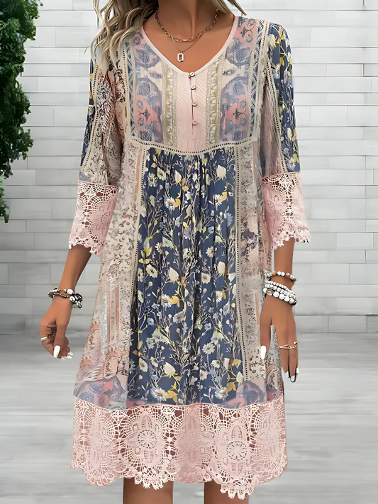Ella | Women's Boho Printed V Neck Midi Dress