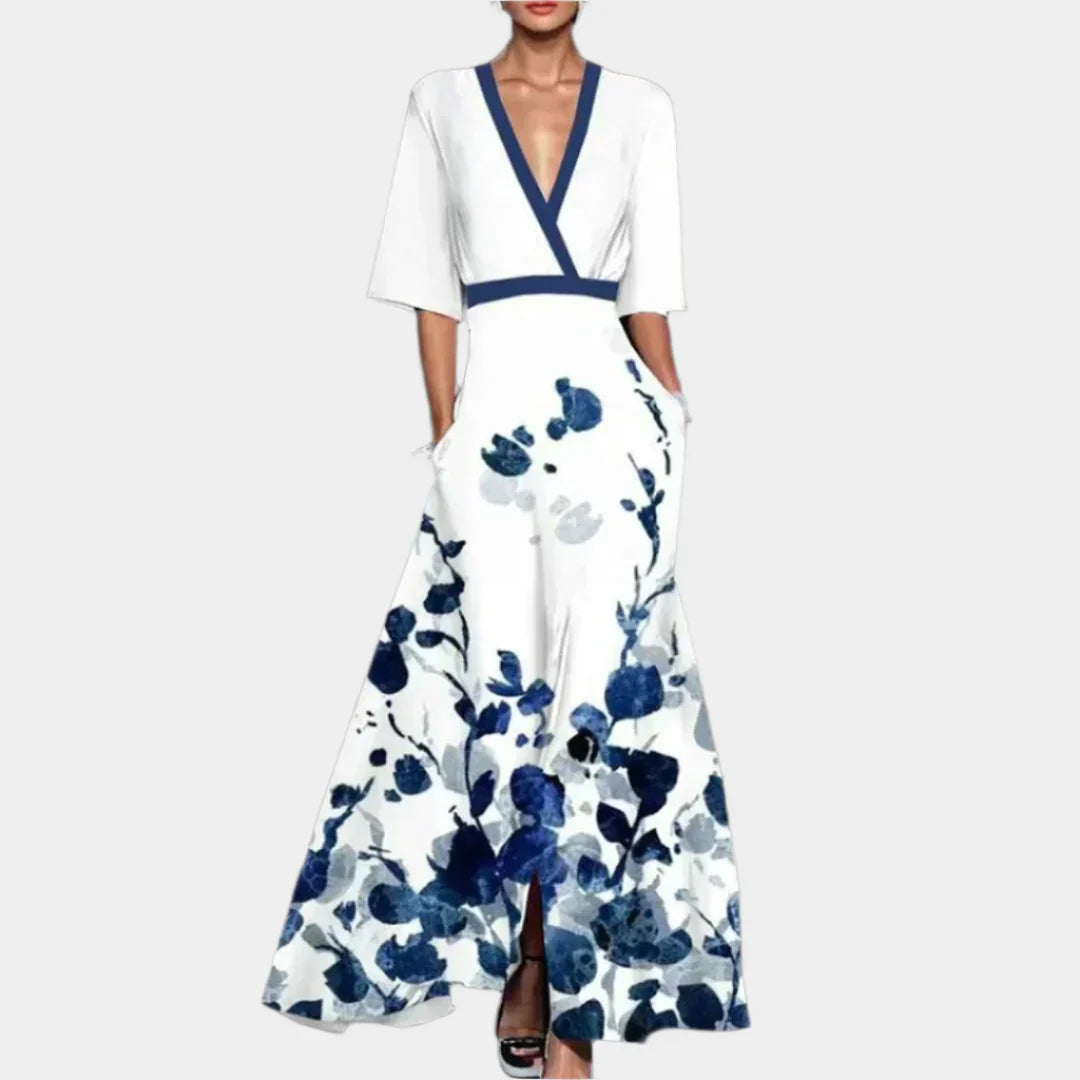 Floral Maxi Šaty s V výstřihem Exkluzivní Výšivkou