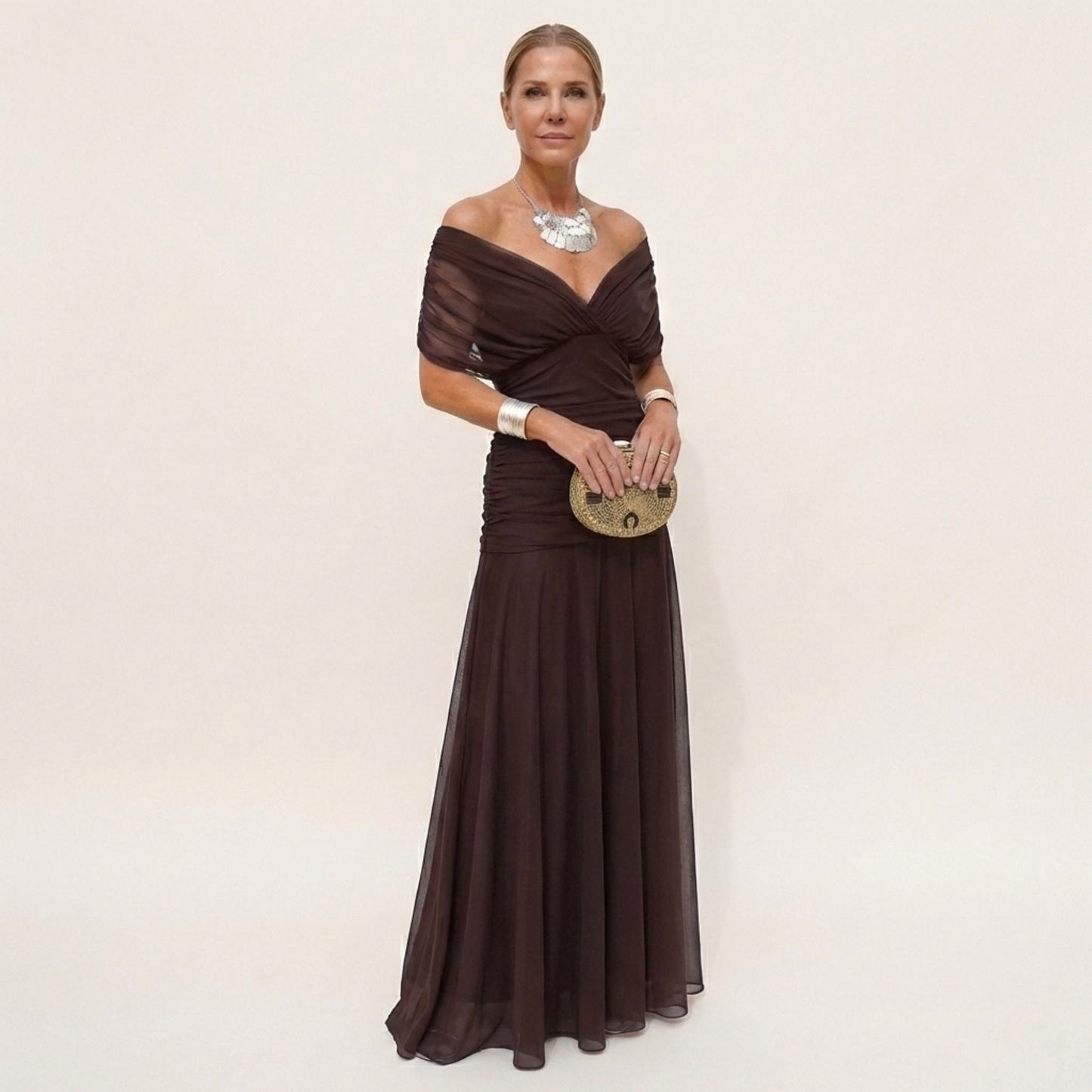 Vestido Largo Mujer Elegante Fluido – Escote V y Diseño Sofisticado