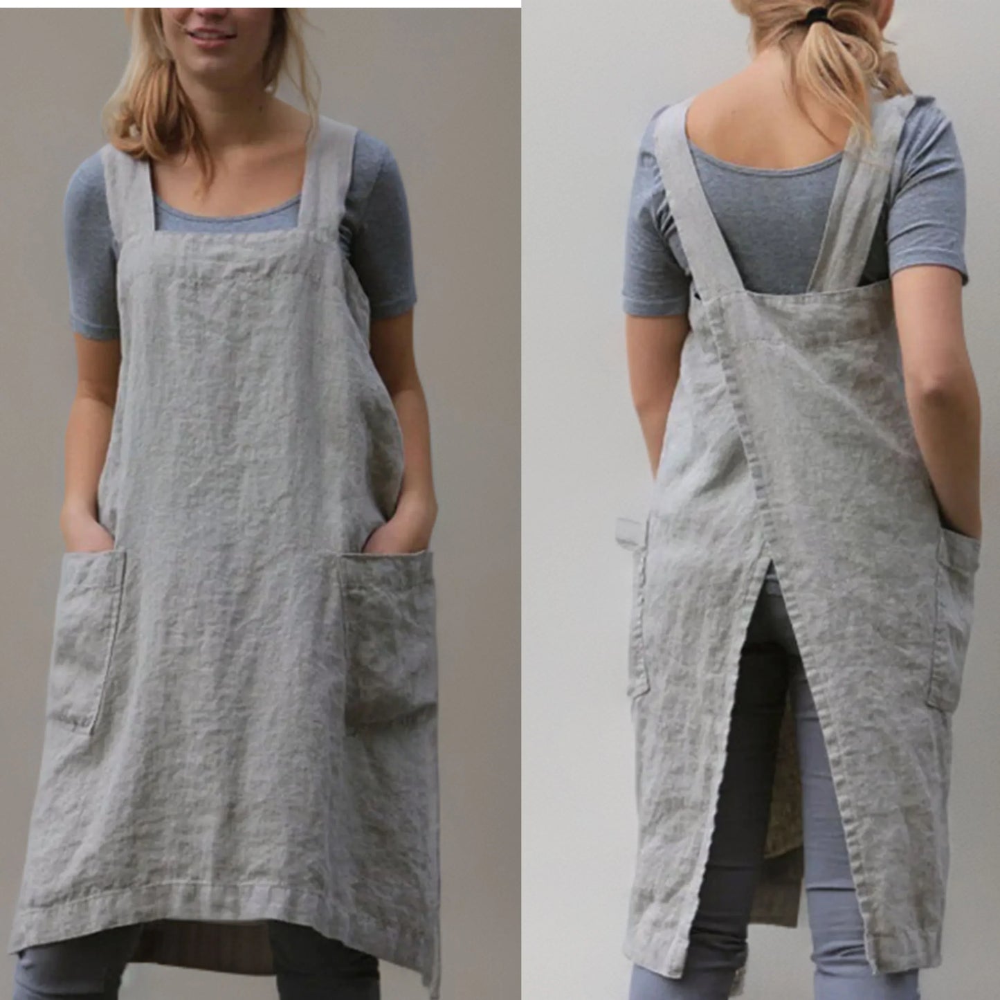 Robe Tablier en Lin Femme – Robe Décontractée Stylée avec Poches
