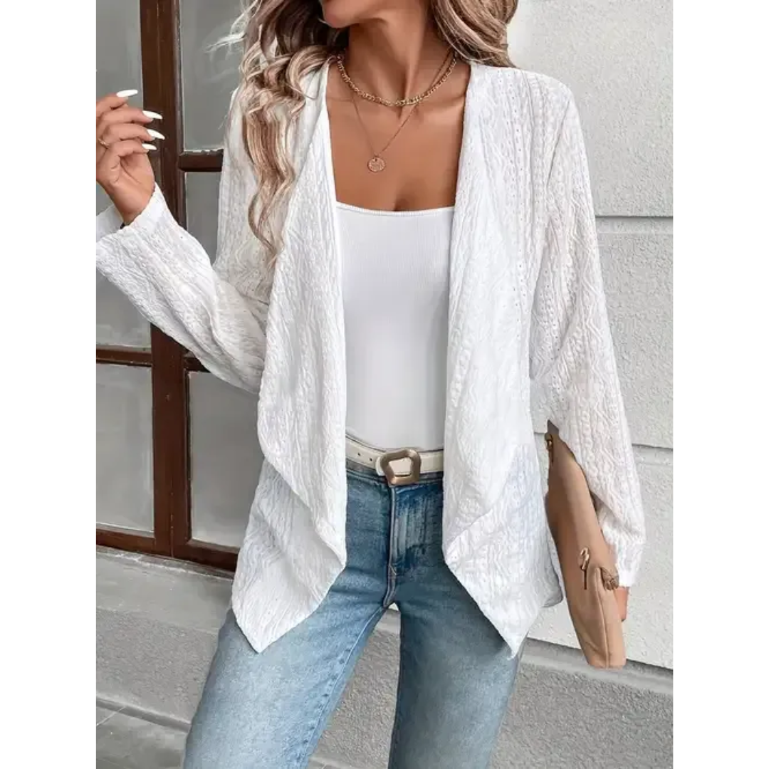 Women's Eyelet Roll-Tab Sleeve Cardigan
