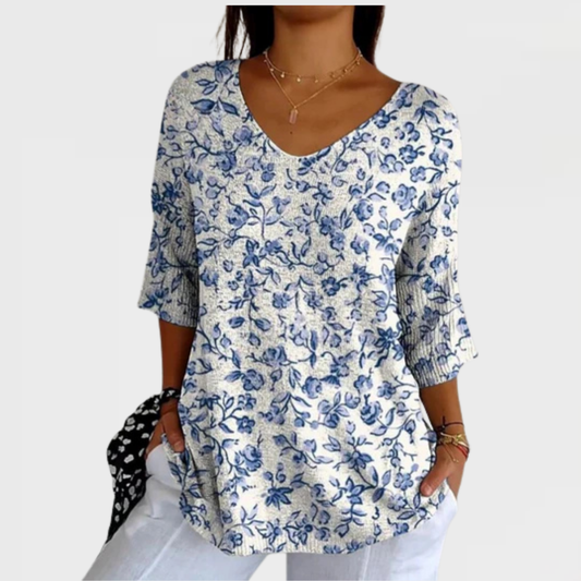 Harper | Women's Small Blue Flowers Print Casual Pullover Knit