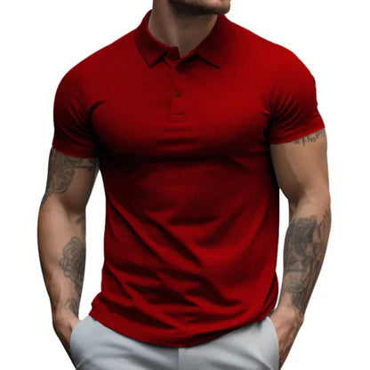 Rotes Herren-Poloshirt, kurzärmelig, Baumwolle, sportlich-elegant, für Freizeit und Büro.