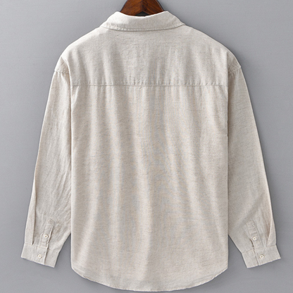 Men's Linen Long Sleeve Shirt Casual Button Down Plain Top