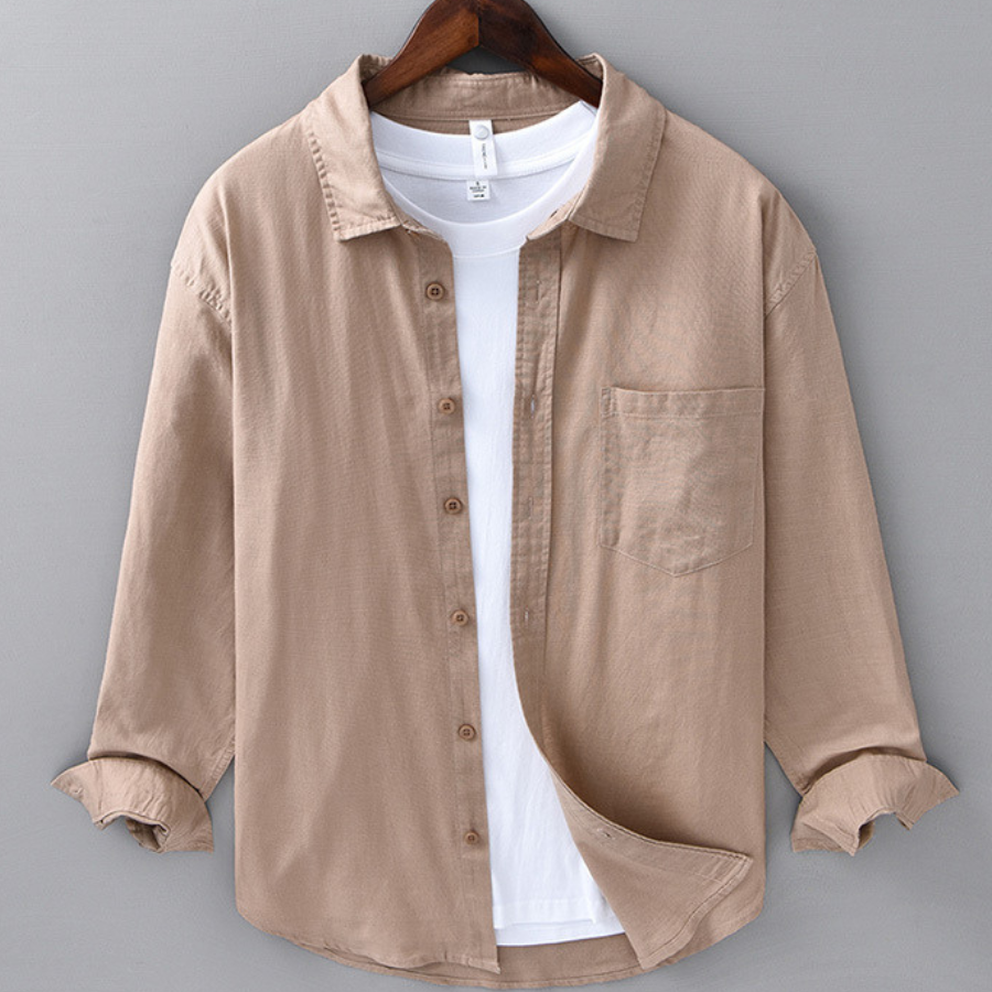 Men's Linen Long Sleeve Shirt Casual Button Down Plain Top