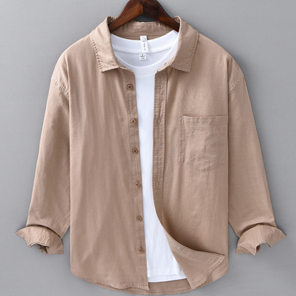 Men's Linen Long Sleeve Shirt Casual Button Down Plain Top