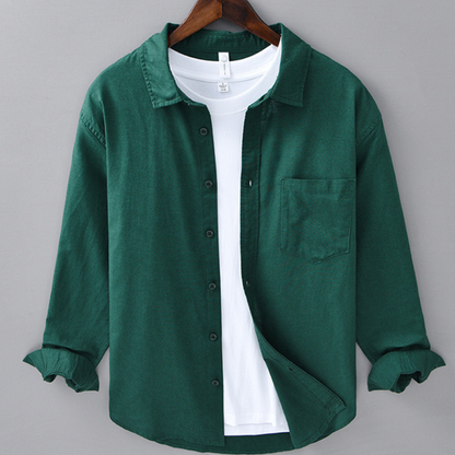 Men's Linen Long Sleeve Shirt Casual Button Down Plain Top