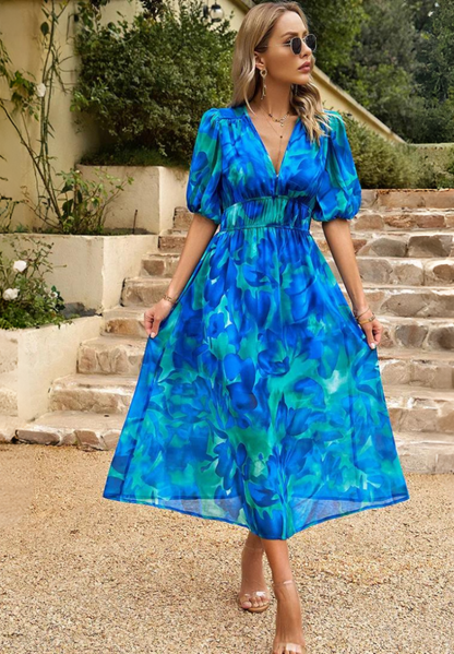Ruby | Women Abstract Print belted Midi dress
