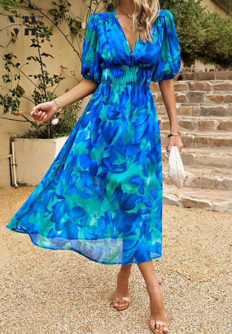 Ruby | Women Abstract Print belted Midi dress
