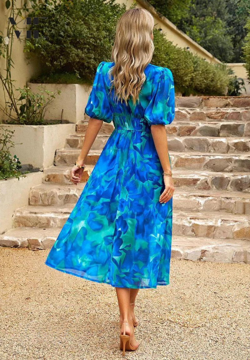 Ruby | Women Abstract Print belted Midi dress