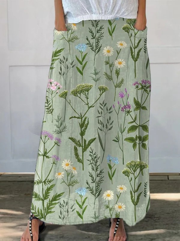 Enriched Spring Field Repeat Pattern Printed Pocket Skirt