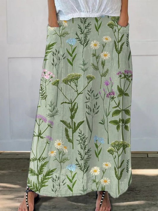 Enriched Spring Field Repeat Pattern Printed Pocket Skirt