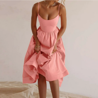 Manon – Robe midi d’été sans manches coupe trapèze femme