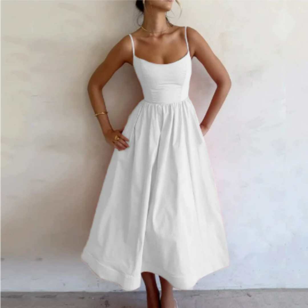 Manon – Robe midi d’été sans manches coupe trapèze femme