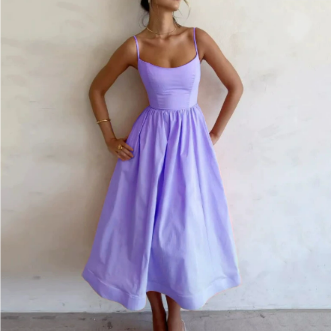 Manon – Robe midi d’été sans manches coupe trapèze femme