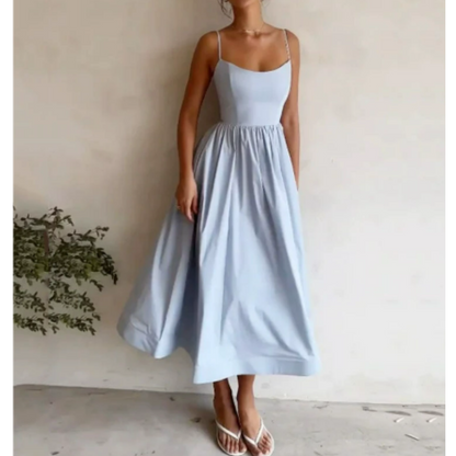 Manon – Robe midi d’été sans manches coupe trapèze femme