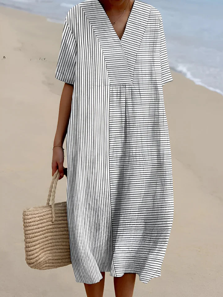 Olalla | V-Neck Linen Beach Midi Dress